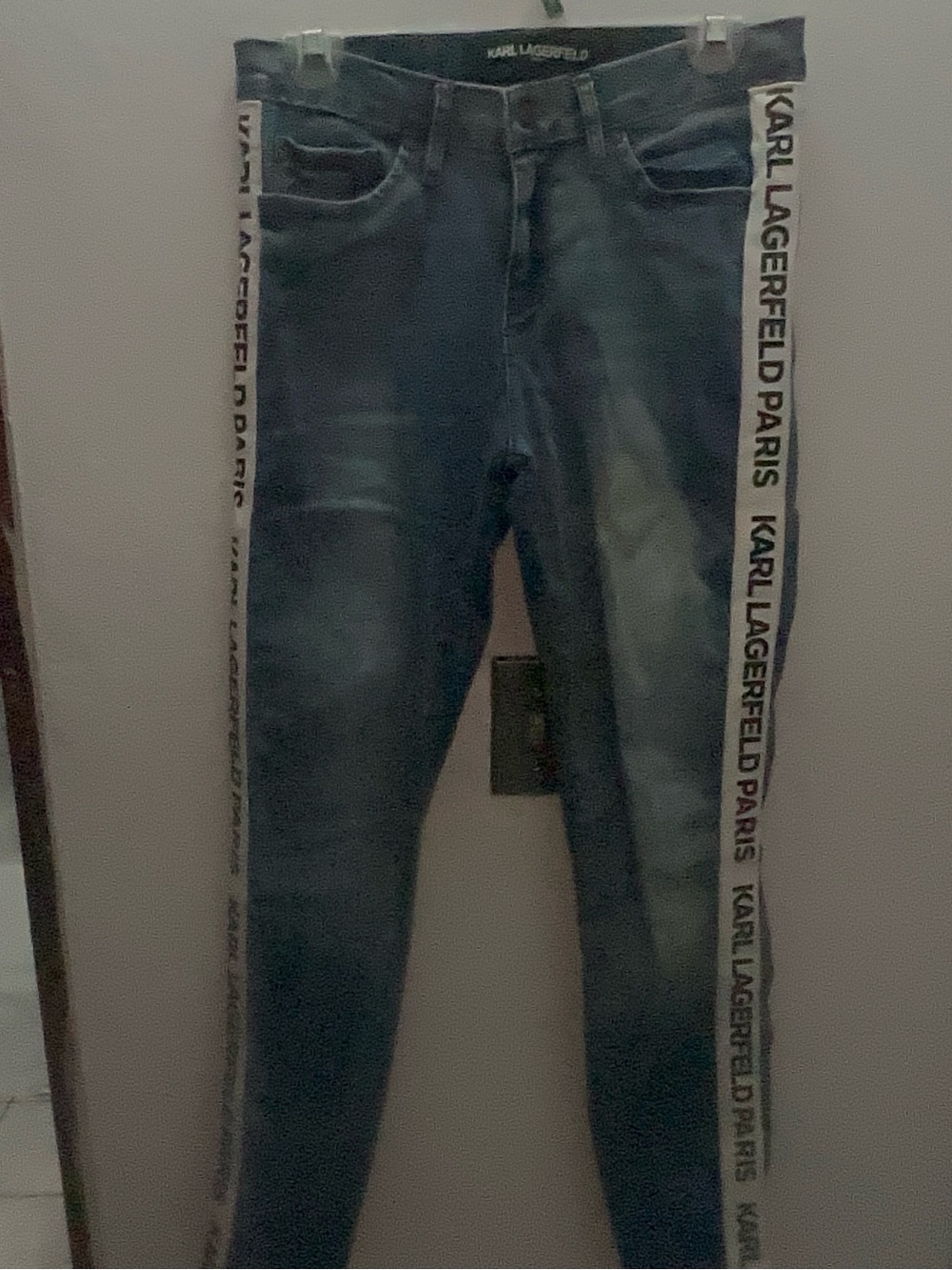 Karl Lagerfeld Dark Blue Skinny Jeans with White Branded Side Tape - Picture 2 of 10